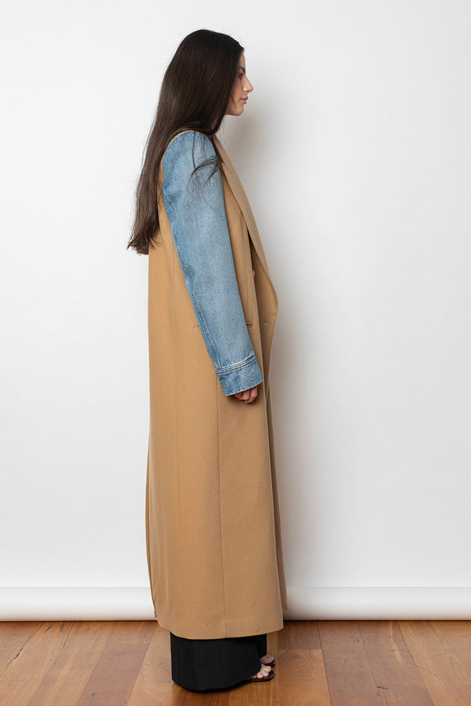 Rinko Denim Sleeve Coat - Camel