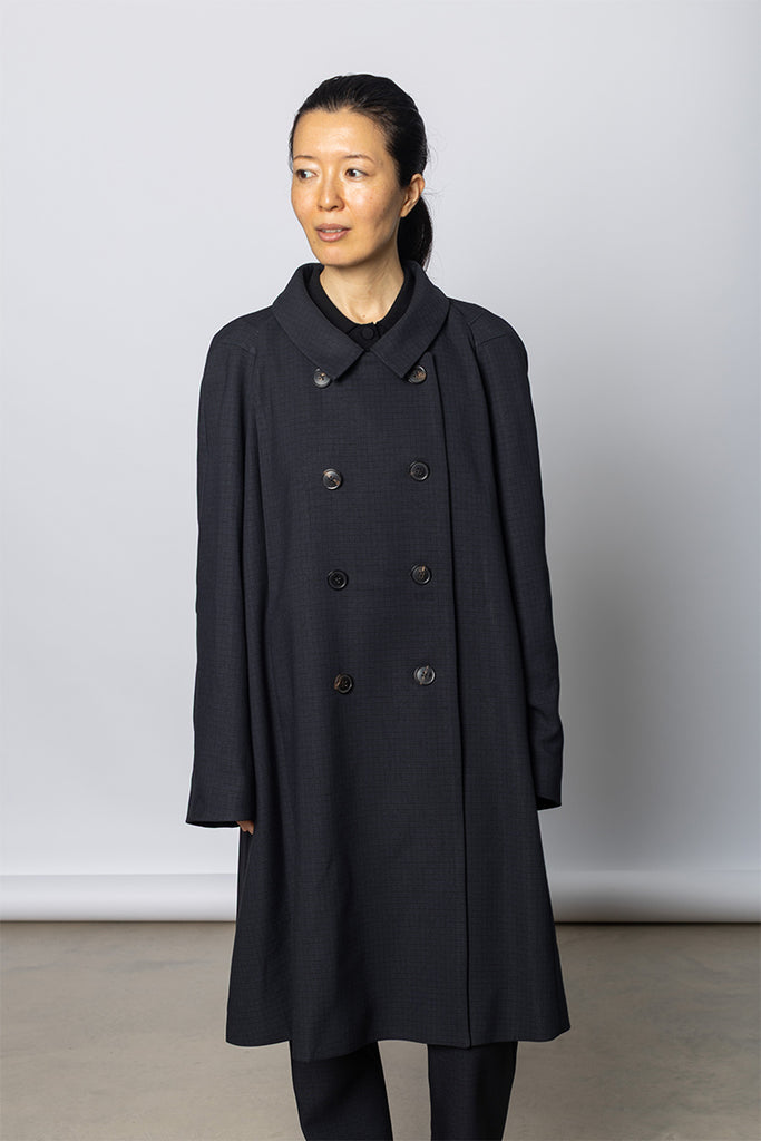 Ripa Double Face Gingham Coat - Midnight