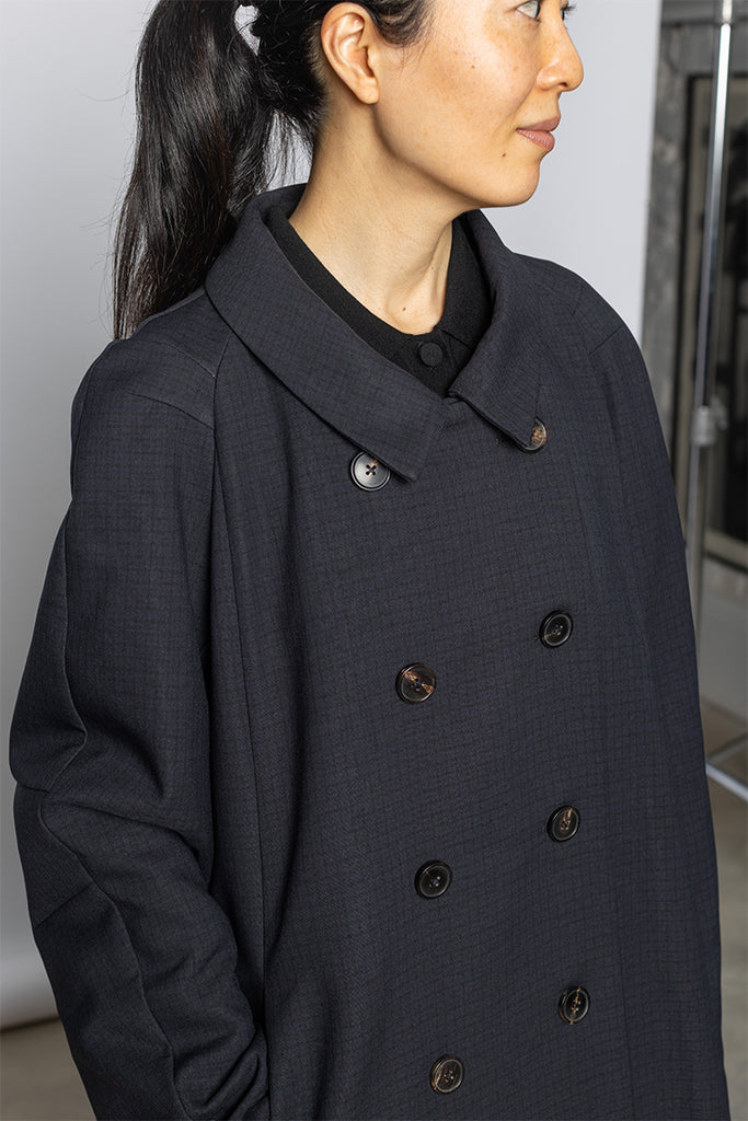 Ripa Double Face Gingham Coat - Midnight