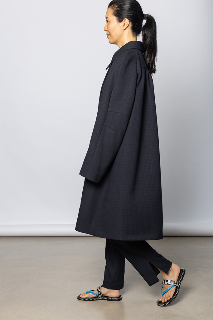 Ripa Double Face Gingham Coat - Midnight