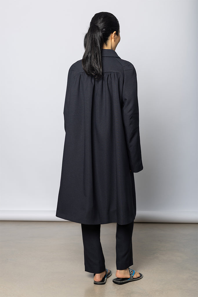 Ripa Double Face Gingham Coat - Midnight