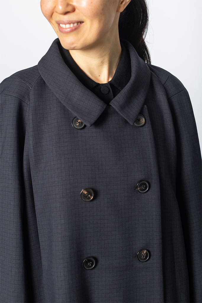 Ripa Double Face Gingham Coat - Midnight