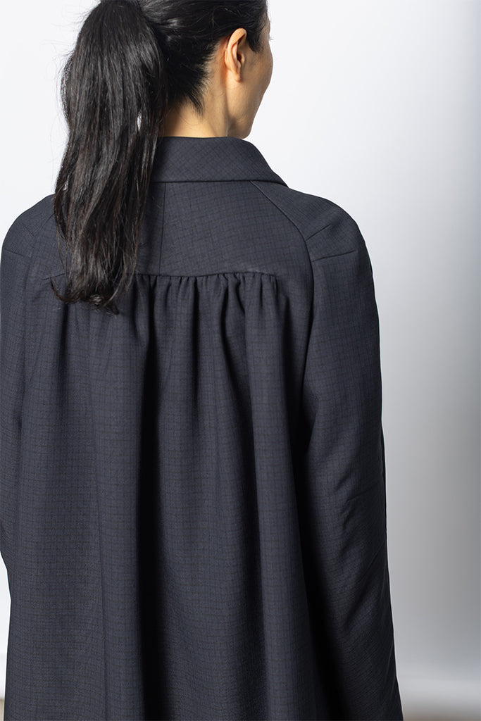 Ripa Double Face Gingham Coat - Midnight