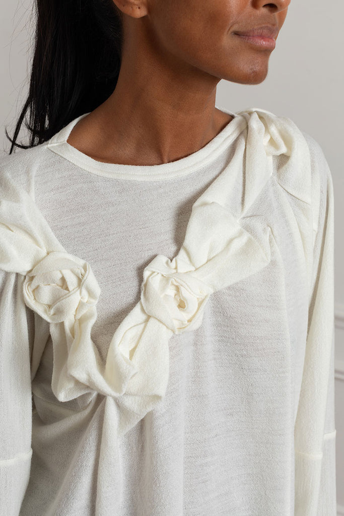 Rosette Wool Jersey Top - Natural