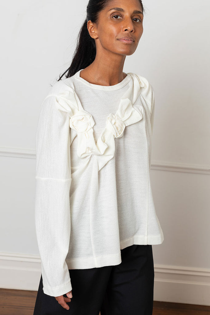 Rosette Wool Jersey Top - Natural