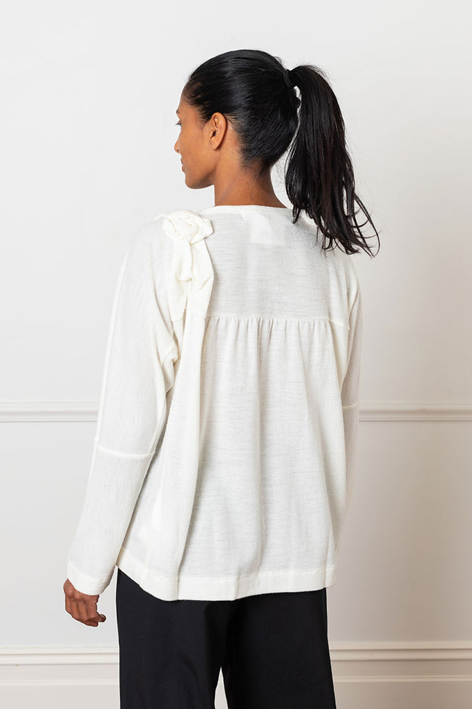 Rosette Wool Jersey Top - Natural