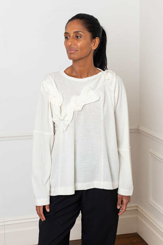 Rosette Wool Jersey Top - Natural