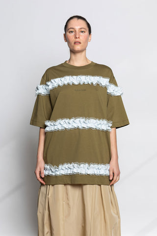 Ruffle Frill T-Shirt - Khaki/Pale Blue