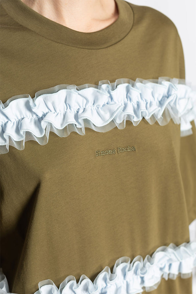 Ruffle Frill T-Shirt - Khaki/Pale Blue