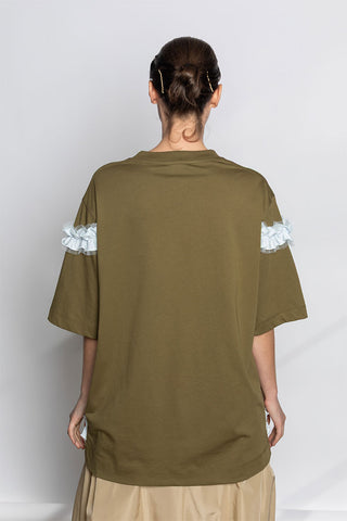 Ruffle Frill T-Shirt - Khaki/Pale Blue