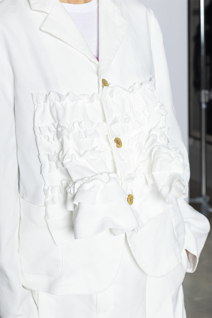 Ruffle Front Jacket - White
