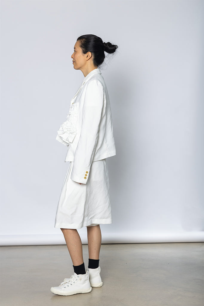 Ruffle Front Jacket - White