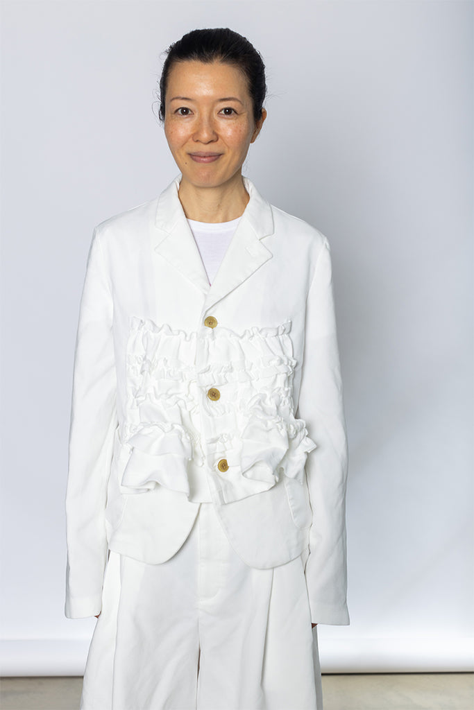Ruffle Front Jacket - White