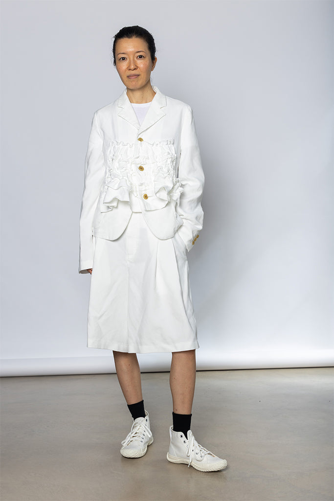 Ruffle Front Jacket - White