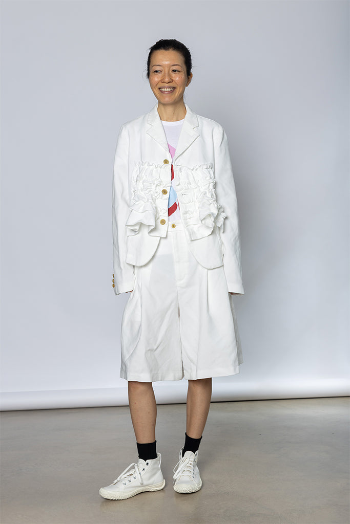 Ruffle Front Jacket - White