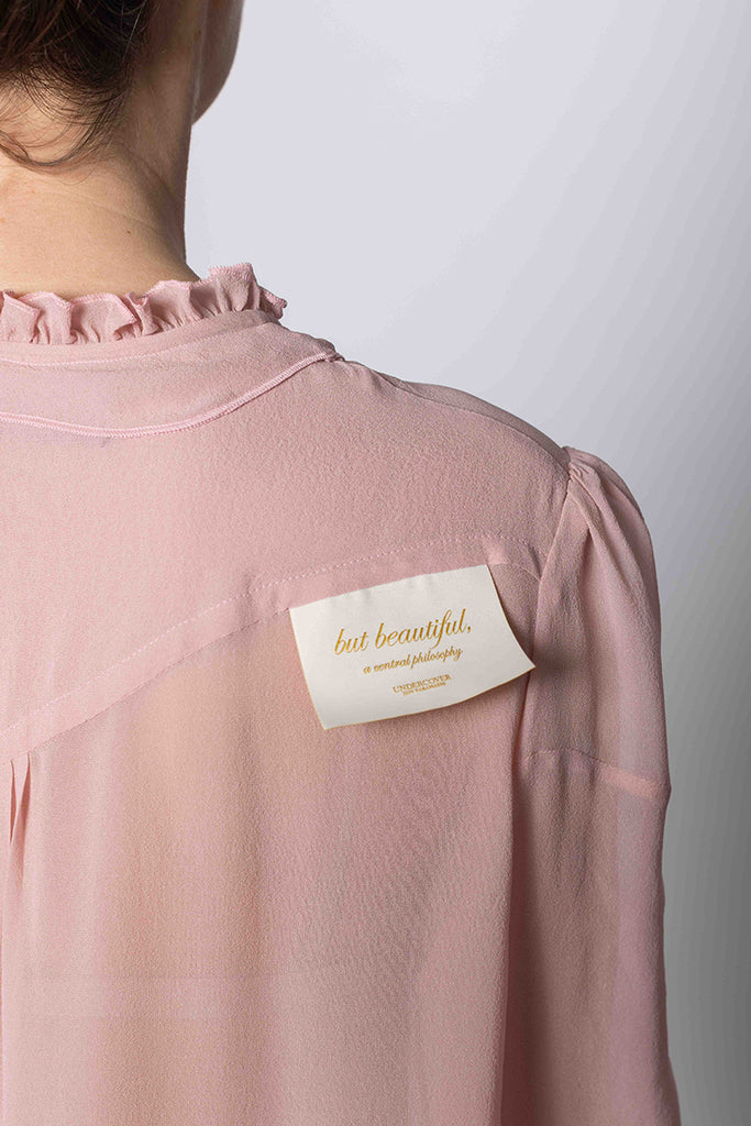 Ruffle Trim Silk Shirt - Pink