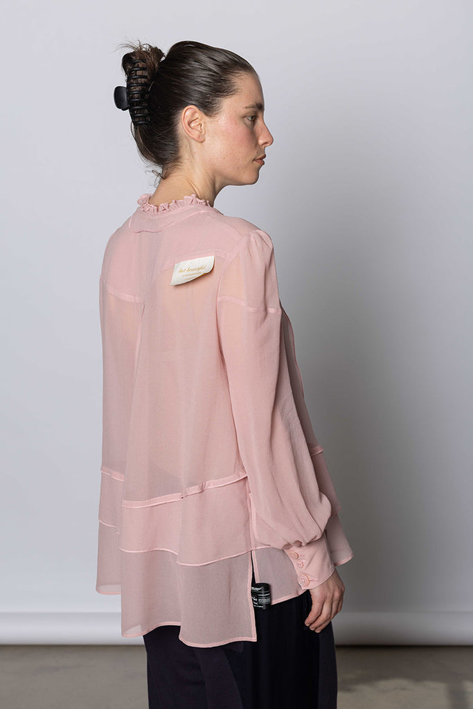 Ruffle Trim Silk Shirt - Pink