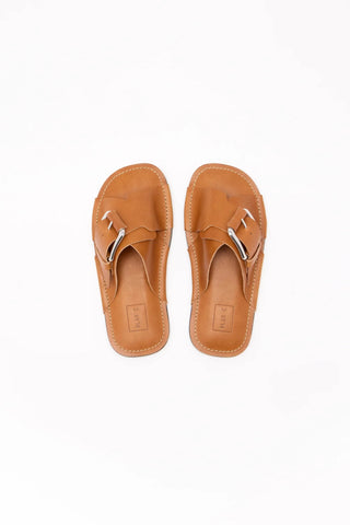 Cross Strap Leather Sandals - Tobacco