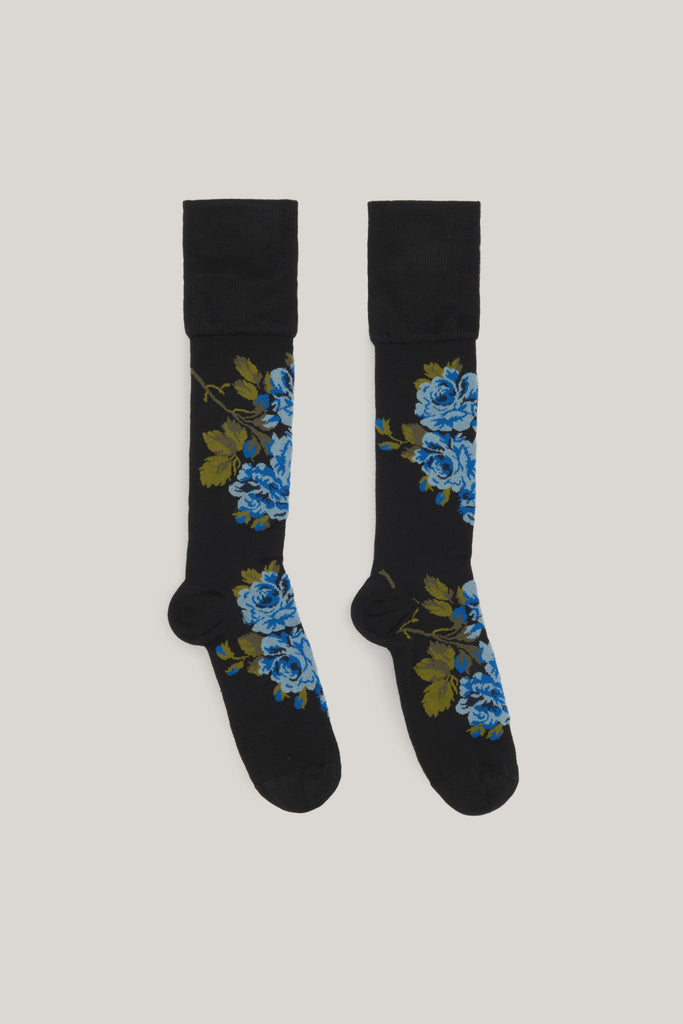 Baby Bouquet Jacquard Calf Length Socks - Black