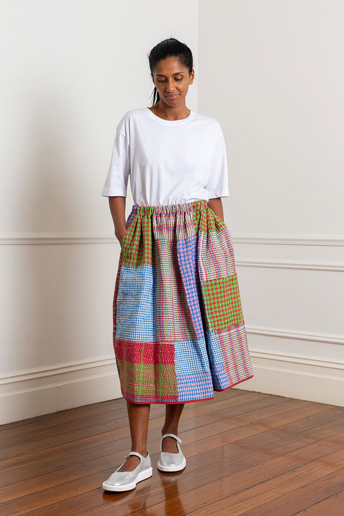 Sashiko Stitch Patchwork Skirt - Multi