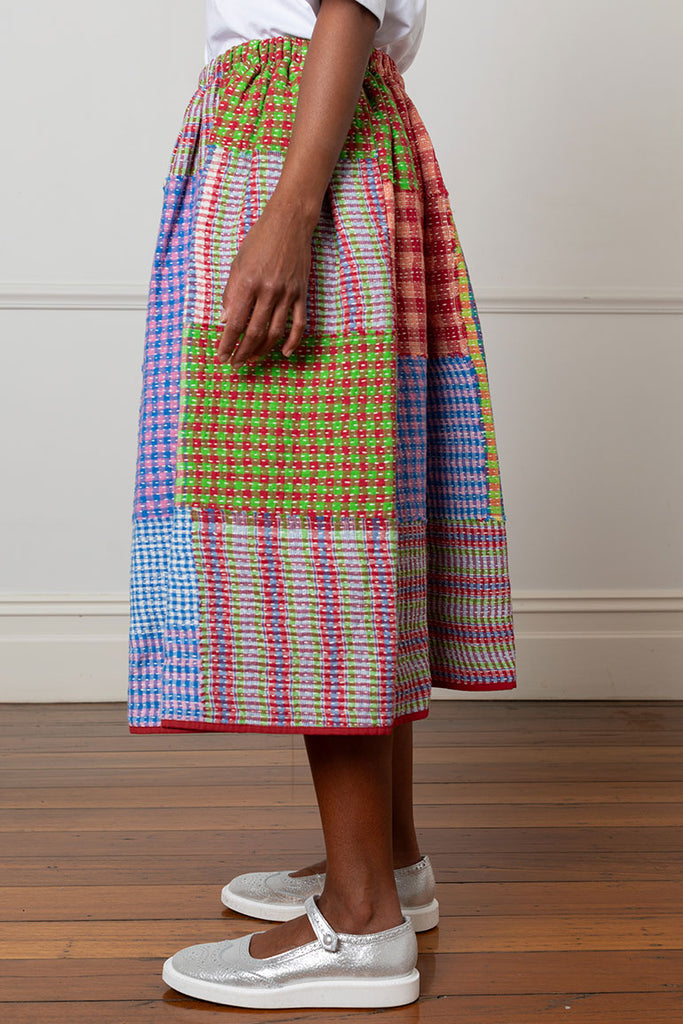 Sashiko Stitch Patchwork Skirt - Multi