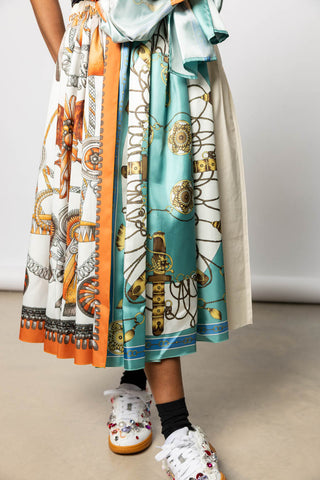 Scarf Printed Skirt - Teal