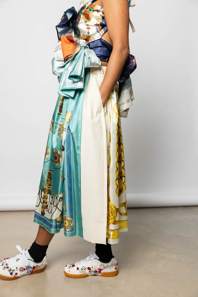 Scarf Printed Skirt - Teal