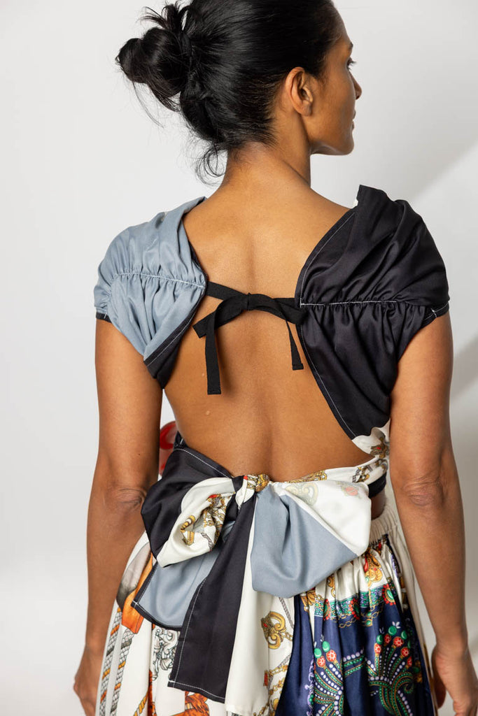 Scarf Printed Wrap Top - Black/Pink