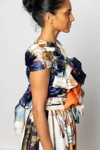 Scarf Printed Wrap Top - Navy/Mint