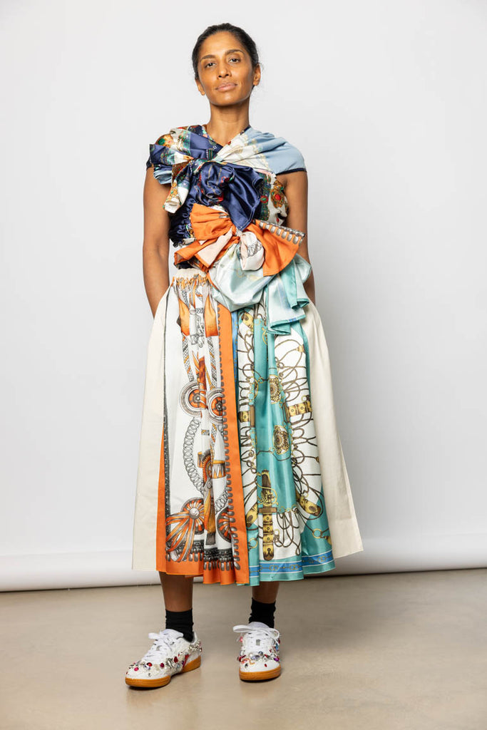 Scarf Printed Wrap Top - Navy/Mint
