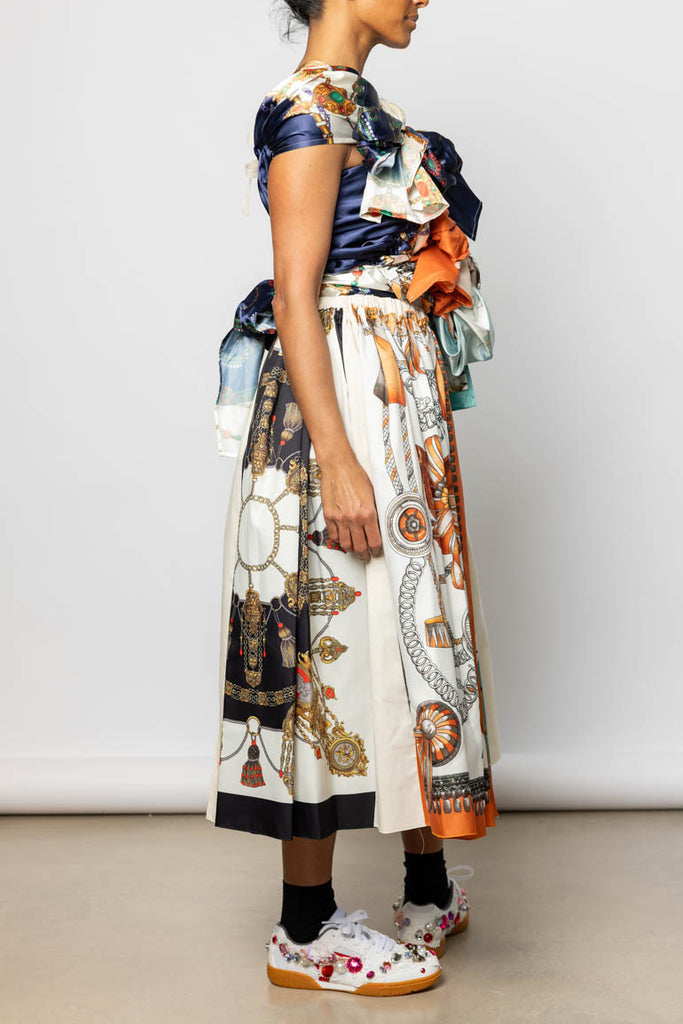 Scarf Printed Wrap Top - Navy/Mint