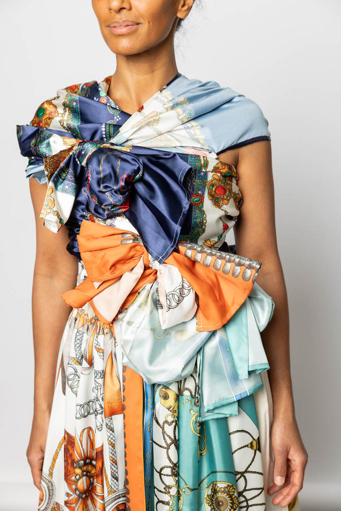 Scarf Printed Wrap Top - Navy/Mint