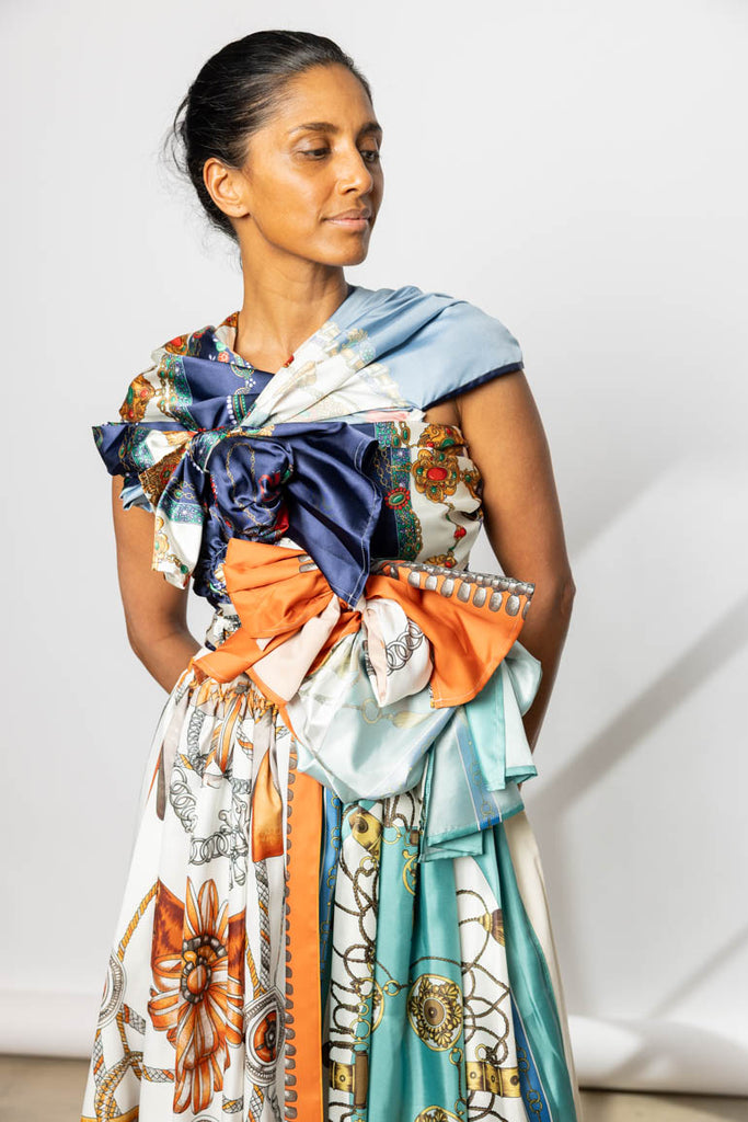 Scarf Printed Wrap Top - Navy/Mint