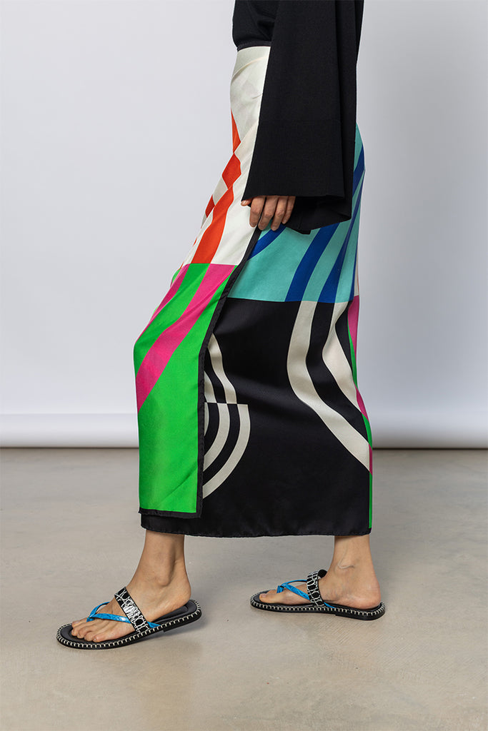 Scarfy Long Wrap Skirt - Orange/Pink/Green