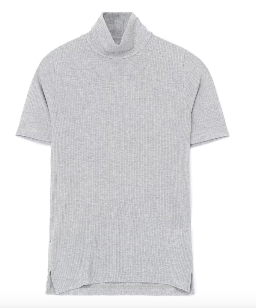 High Neck Half Sleeve Rib T-Shirt - Light Grey