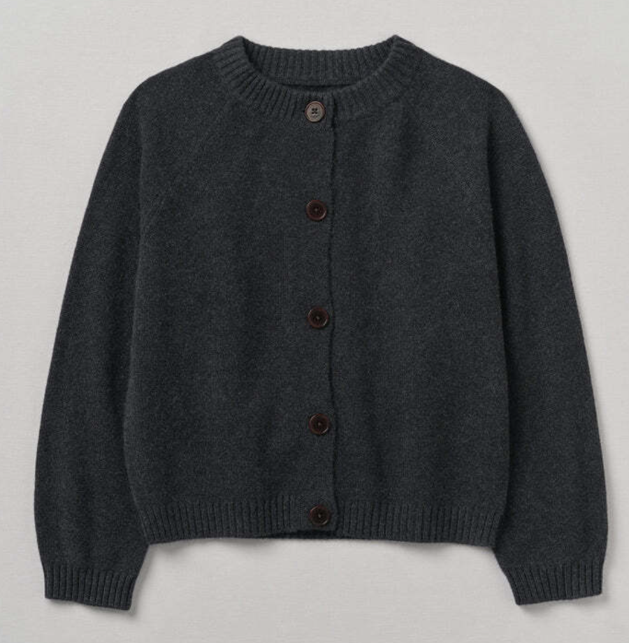 Wool Cashmere Raglan Cardigan - Charcoal