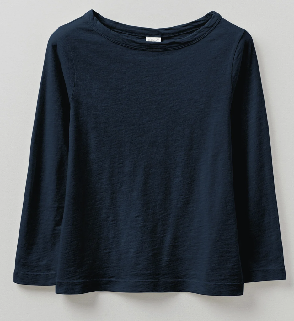 Lia Garment Dyed Boat Neck Tee - Dark Navy