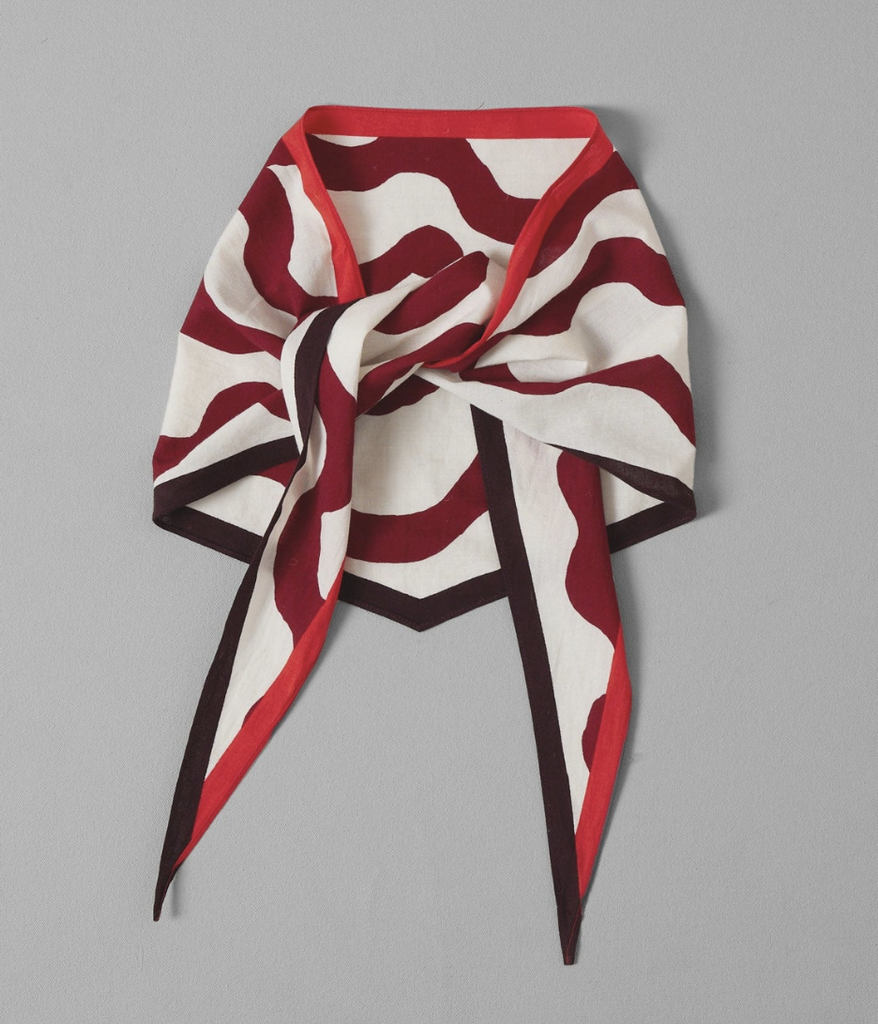 Ribbon Print Cotton Bandana - Garnet