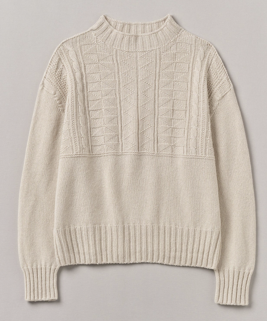 Geo Wool Cotton Gansey Sweater - Bone