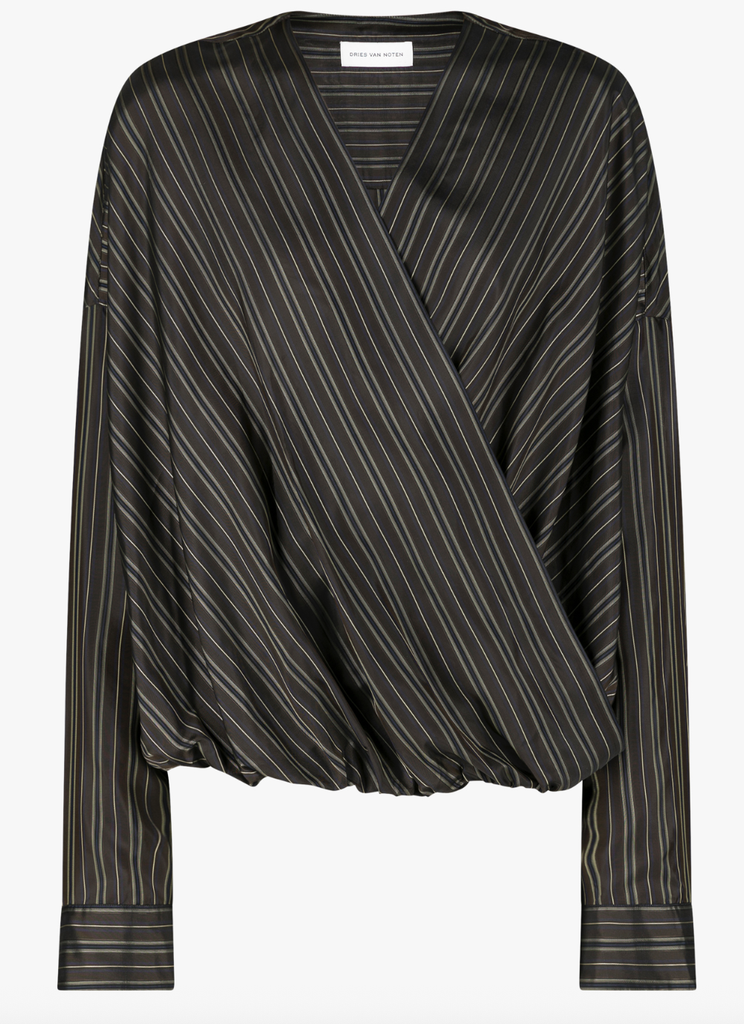 Camiel Draped Wrap Blouse - Brown