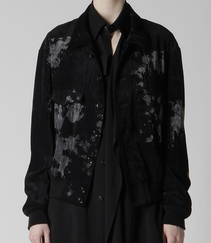 Velvet Shirt Collar Jacket - Black
