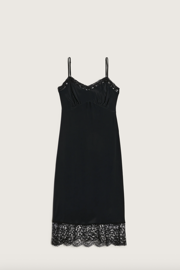 Lace Trim Slip Dress - Black