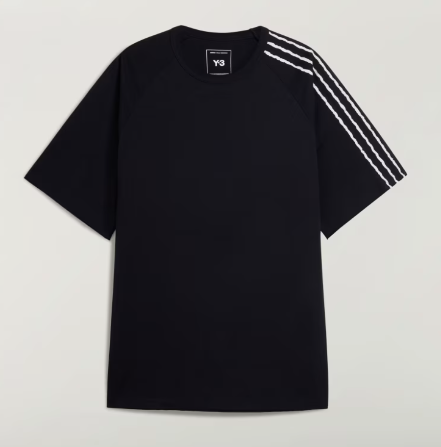 Raw Edge 3 Stripes Short Sleeve T-Shirt - Black