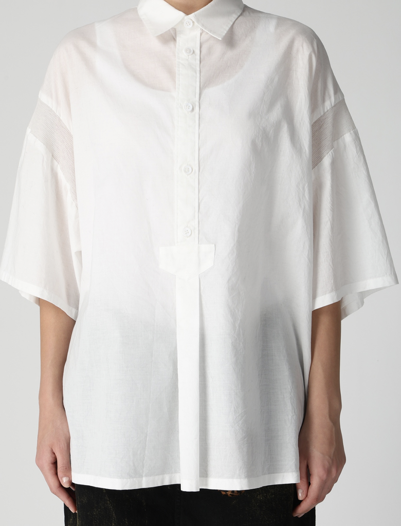 Half Sleeve Rib trim Blouse - White
