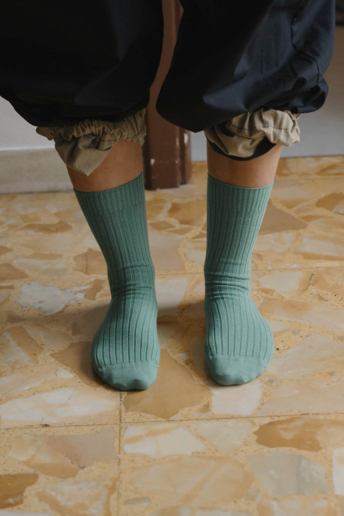 Rib Ankle Socks - Orbit Green