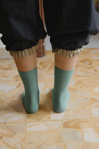 Rib Ankle Socks - Orbit Green