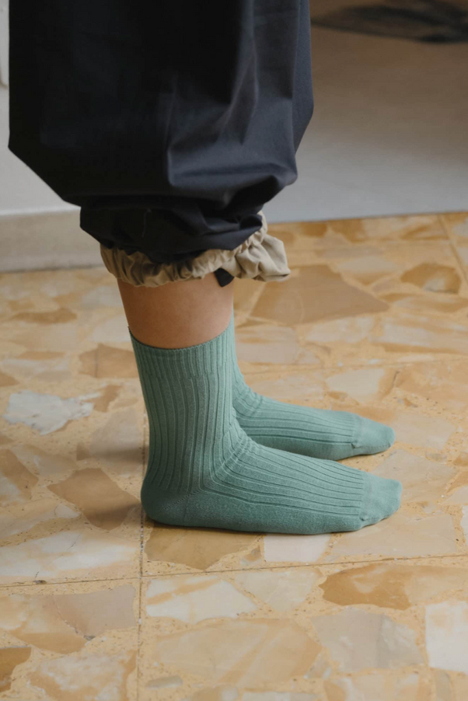 Rib Ankle Socks - Orbit Green
