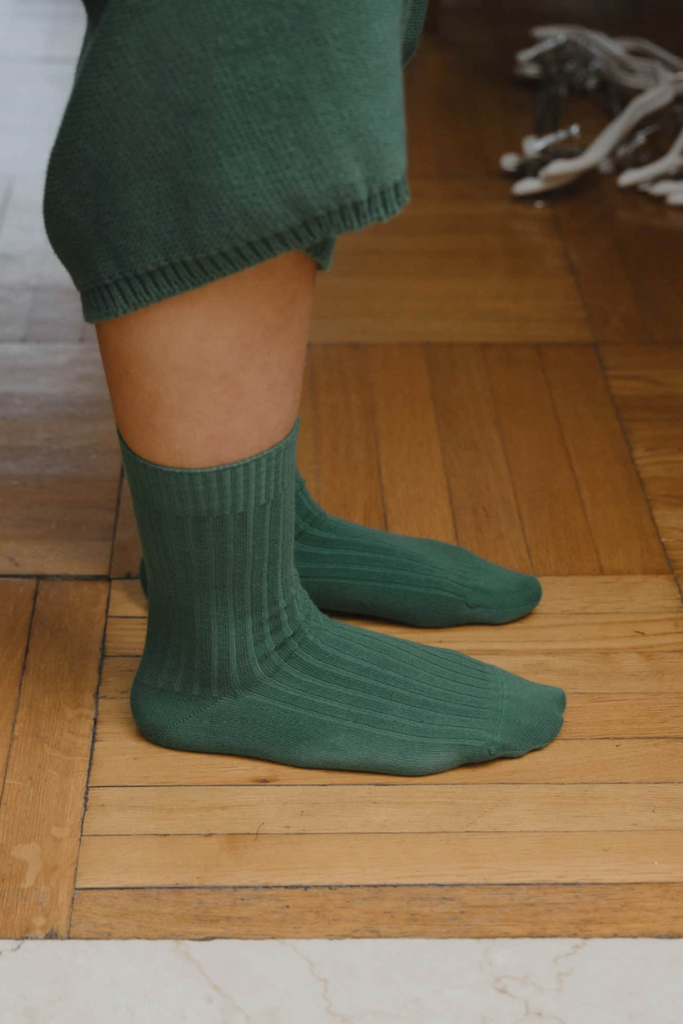 Rib Ankle Socks - Calla Green