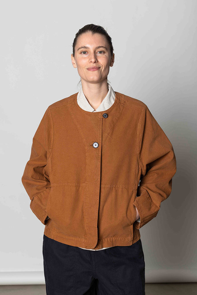 Sculpted Brushed Cotton Canvas Jacket - Brown Anise