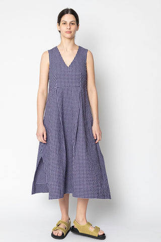 Seersucker Cotton Gingham Split Hem Dress - Lilac